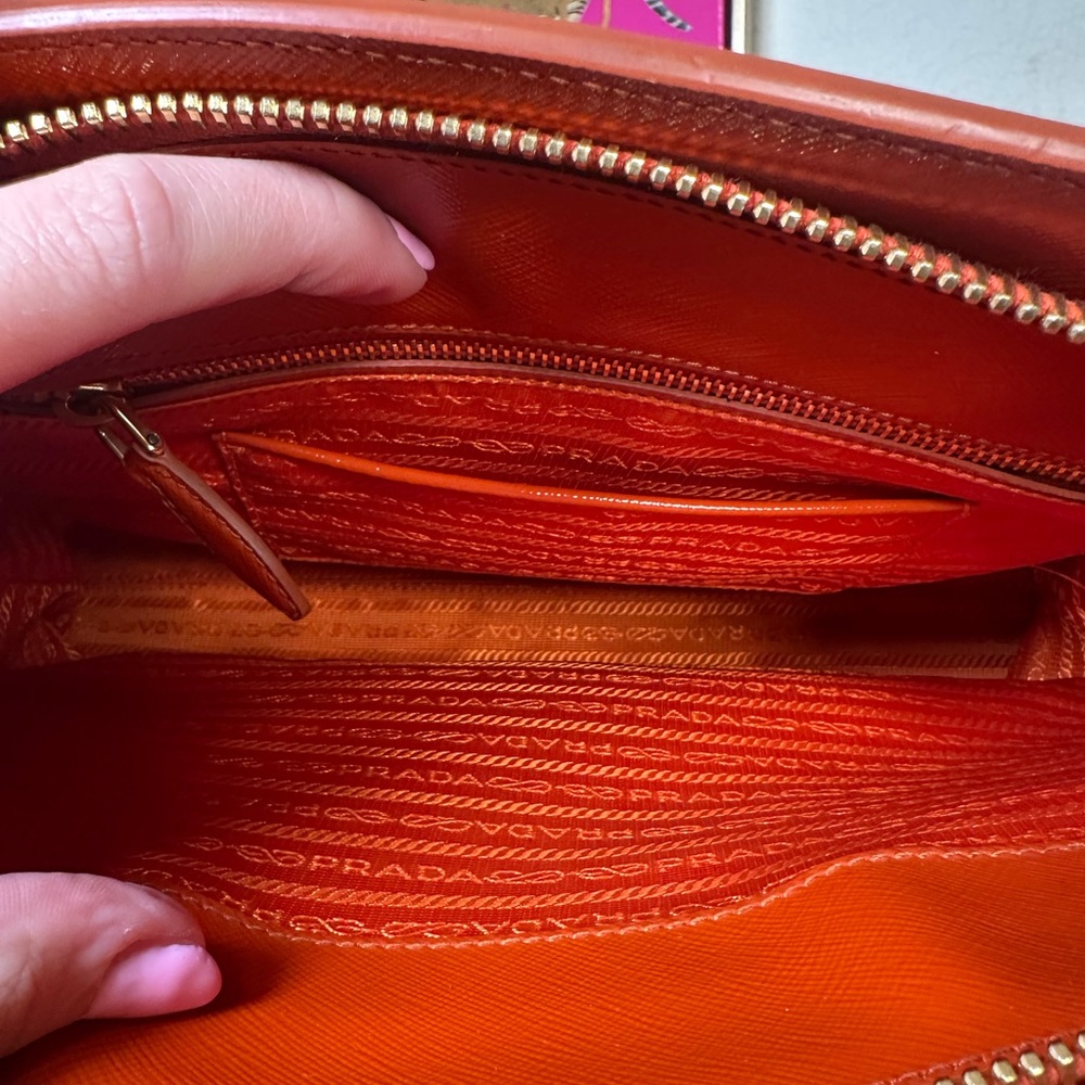 Prada Orange Saffiano Leather Satchel with Gold Hardware - Picture 15 of 15